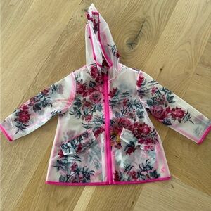 Floral Hooded Raincoat with Pink Trim